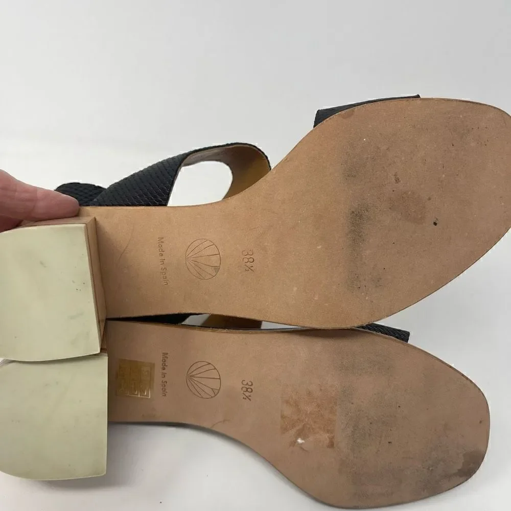 Coclico Black Bedford Block Heel Grabado Talco Slip-On Sandal Size 38.5